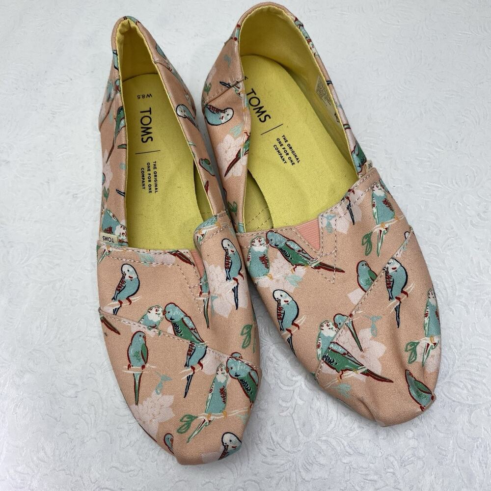 TOMS Shoes Women's Sz 8.5 wide Alpargata Casual Comfort Slip On Loafer Parakeets